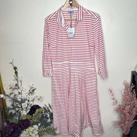 MARELLA Quiche Shirt Dress Red Stripe Print White {3C36} - Picture 4 of 9